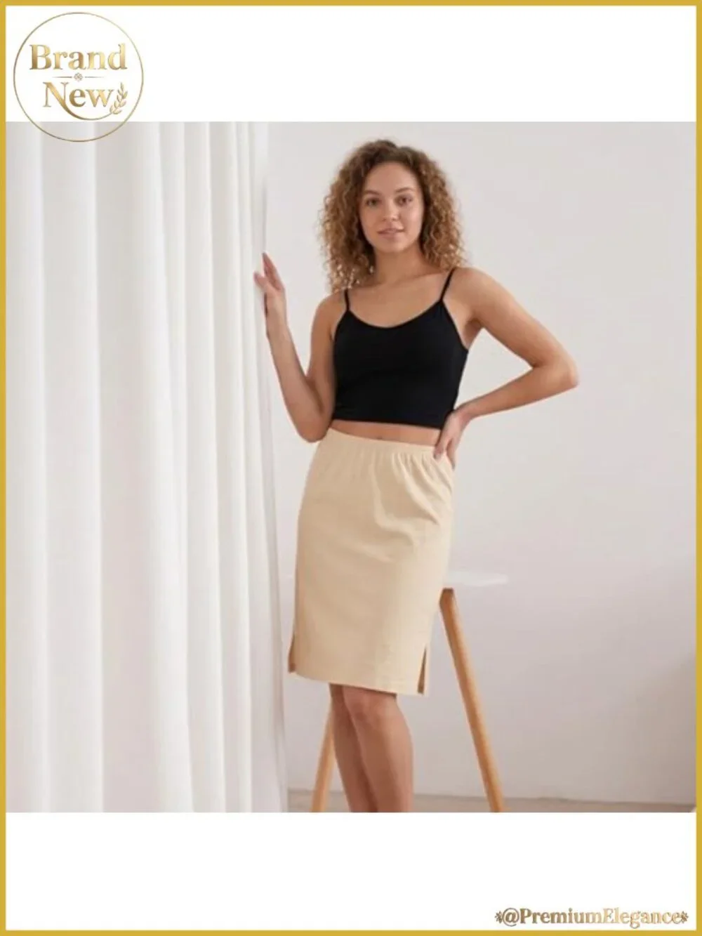 Women's Cotton Half Slip Skirts with Double Slits Knee-Length 2 Pack